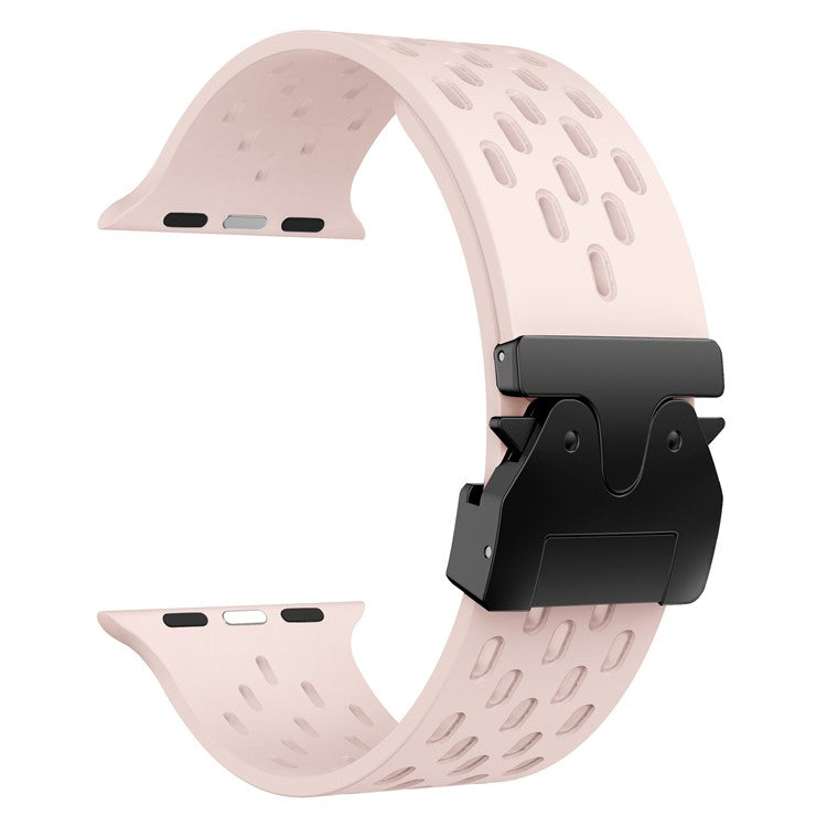 Hollow Silicone Strap for Apple Watch Series 10 46mm / Ultra 2 / Ultra 49mm / 9 8 7 45mm / SE (2023) SE (2022) SE 6 5 4 44mm / 3 2 1 42mm - Pink+Black Buckle