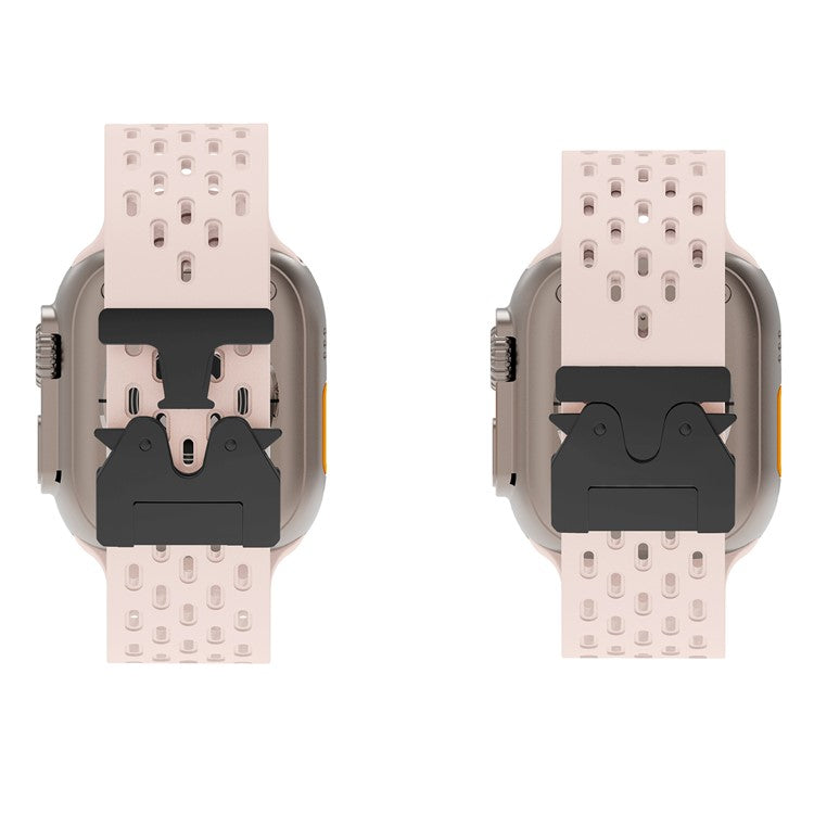 Hollow Silicone Strap for Apple Watch Series 10 46mm / Ultra 2 / Ultra 49mm / 9 8 7 45mm / SE (2023) SE (2022) SE 6 5 4 44mm / 3 2 1 42mm - Pink+Black Buckle