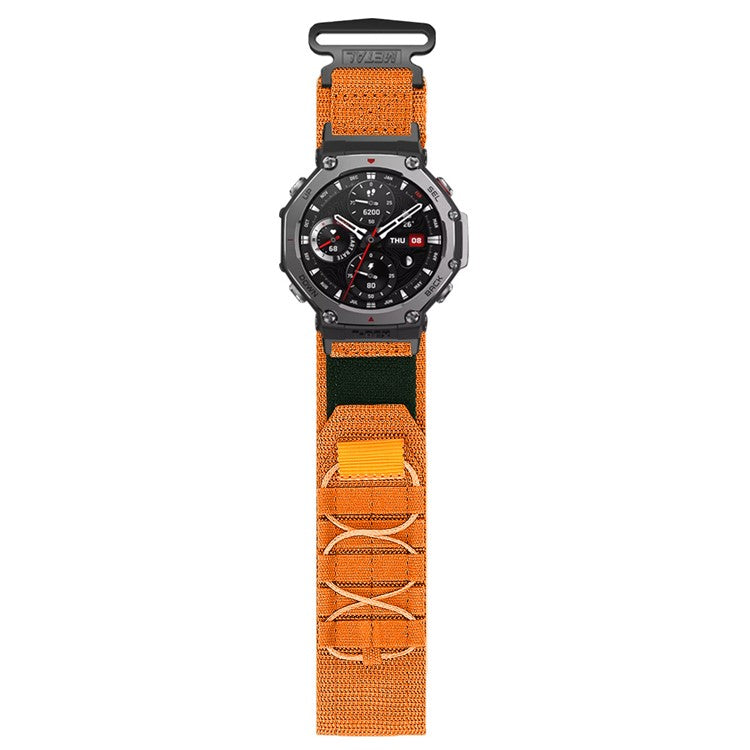 For Huami Amazfit T-Rex 3 Nylon Watch Band Loop Fastener Wrist Strap with Connector - Orange