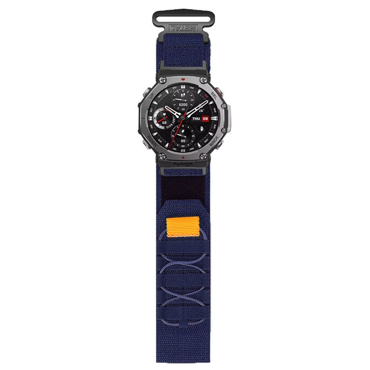 For Huami Amazfit T-Rex 3 Nylon Watch Band Loop Fastener Wrist Strap with Connector - Midnight Blue