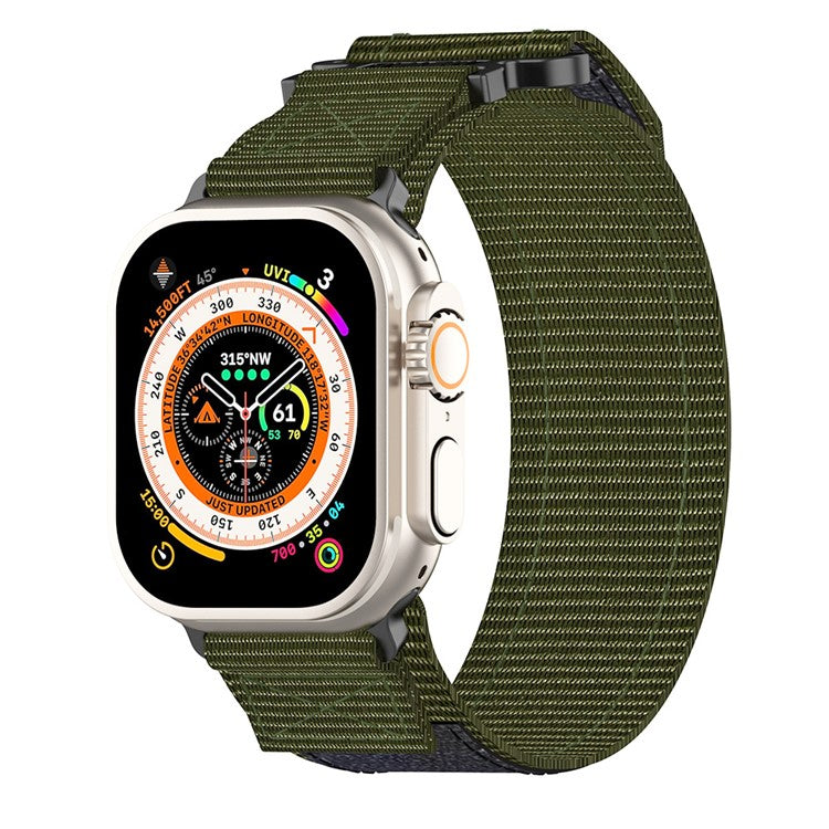 Nylon Watchband with Connector For Apple Watch 10 46mm / Ultra 2 / Ultra 49mm / 9 8 7 45mm / SE (2023) (2022) / SE 6 5 4 44mm / 3 2 1 40mm - Army Green