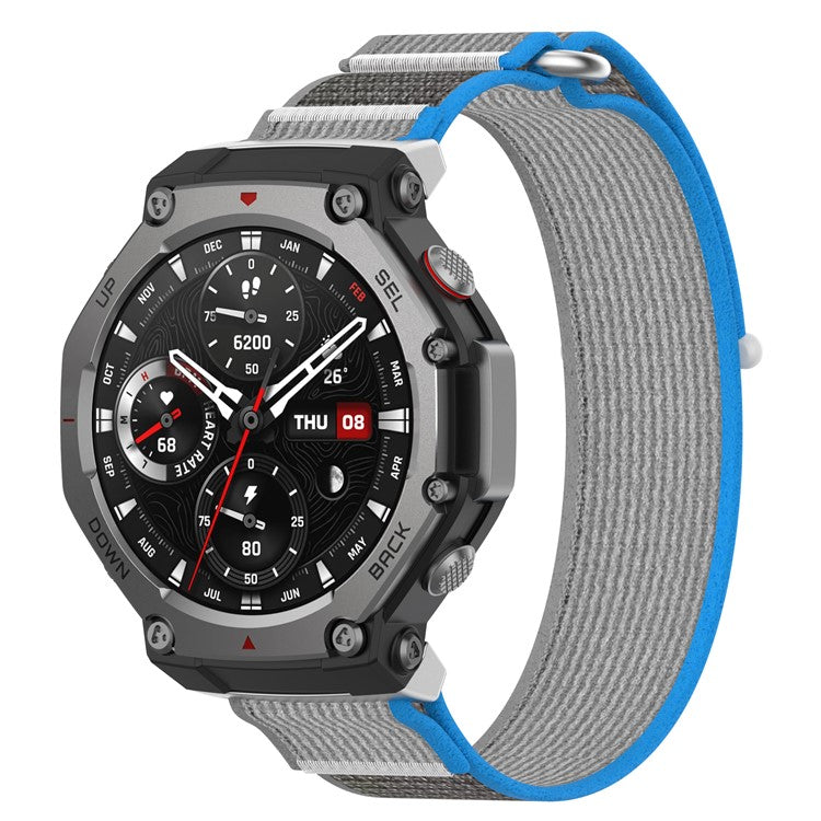 For Huami Amazfit T-Rex 3 Wtch Band Nylon Braided Replacement Watch Strap - Blue+Grey