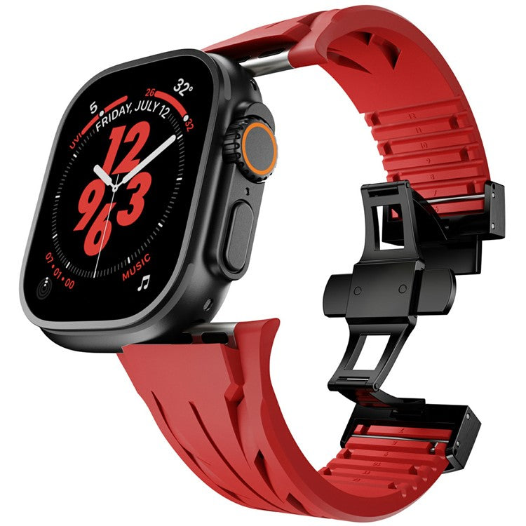 Silicone Watch Strap for Apple Watch Series 10 46mm / Ultra 2 Ultra 49mm / 9 8 7 45mm / SE (2023) SE (2022) SE 6 5 4 44mm / 3 2 1 42mm Butterfly Clasp Band - Red