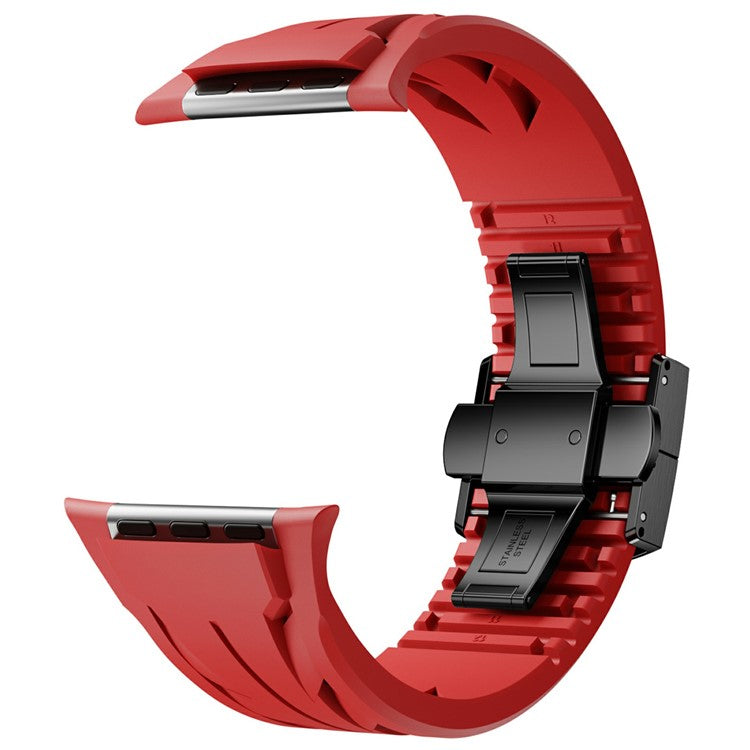 Silicone Watch Strap for Apple Watch Series 10 46mm / Ultra 2 Ultra 49mm / 9 8 7 45mm / SE (2023) SE (2022) SE 6 5 4 44mm / 3 2 1 42mm Butterfly Clasp Band - Red