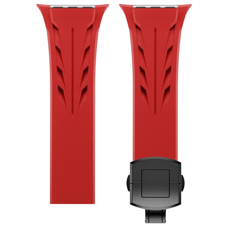 Silicone Watch Strap for Apple Watch Series 10 46mm / Ultra 2 Ultra 49mm / 9 8 7 45mm / SE (2023) SE (2022) SE 6 5 4 44mm / 3 2 1 42mm Butterfly Clasp Band - Red