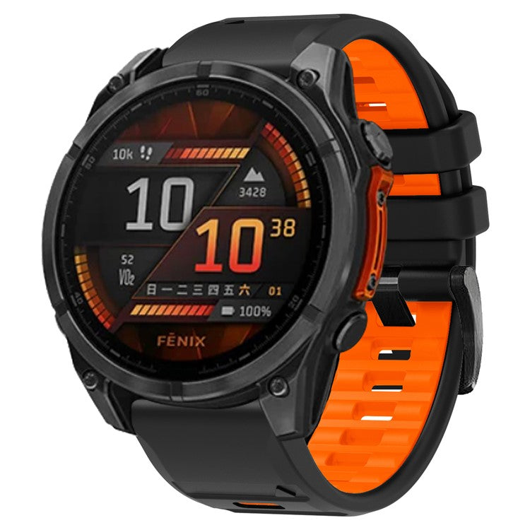 26mm Watch Strap for Garmin Fenix 8 51mm / Enduro 3 / Instinct 2X Universal Silicone Band - Black+Orange
