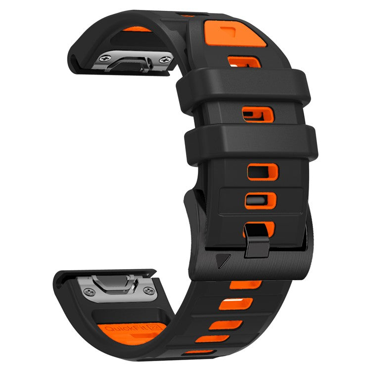 26mm Watch Strap for Garmin Fenix 8 51mm / Enduro 3 / Instinct 2X Universal Silicone Band - Black+Orange