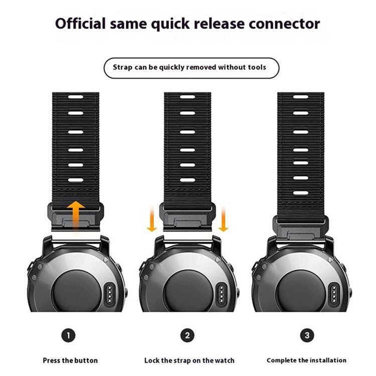 26mm Canvas Nylon Quick Release Strap for Garmin Fenix 8 51mm / Fenix 7X / 6X - Black / Grey