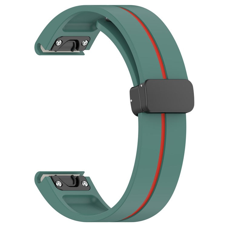 20mm Watch Strap For Garmin Fenix 8 43mm  /  Fenix 7S  /  6S Silicone Watchband with Magnetic Black Buckle - Olive Green  /  Red