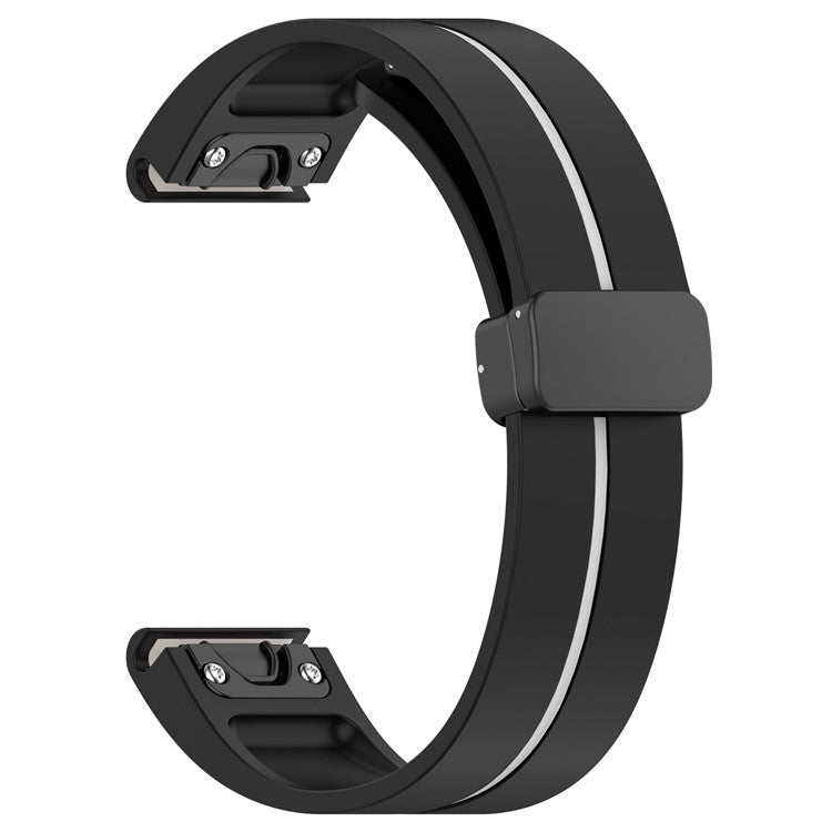 26mm Watch Strap For Garmin Fenix 8 51mm / Fenix 7X / 6X Silicone Watchband with Magnetic Black Buckle - Black / White