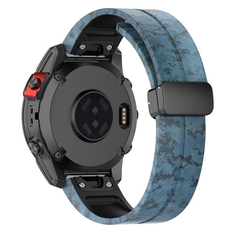 22mm Watch Strap For Garmin Fenix 8 47mm / Fenix 7 / 6 Camouflage Silicone Watchband with Magnetic Black Buckle - Mosaic