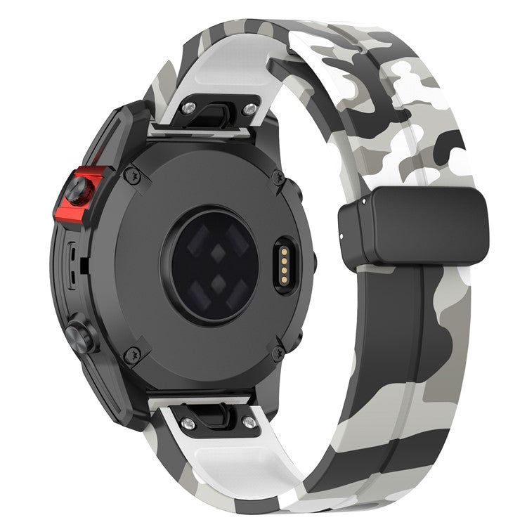 22mm Watch Strap For Garmin Fenix 8 47mm / Fenix 7 / 6 Camouflage Silicone Watchband with Magnetic Black Buckle - Camo White