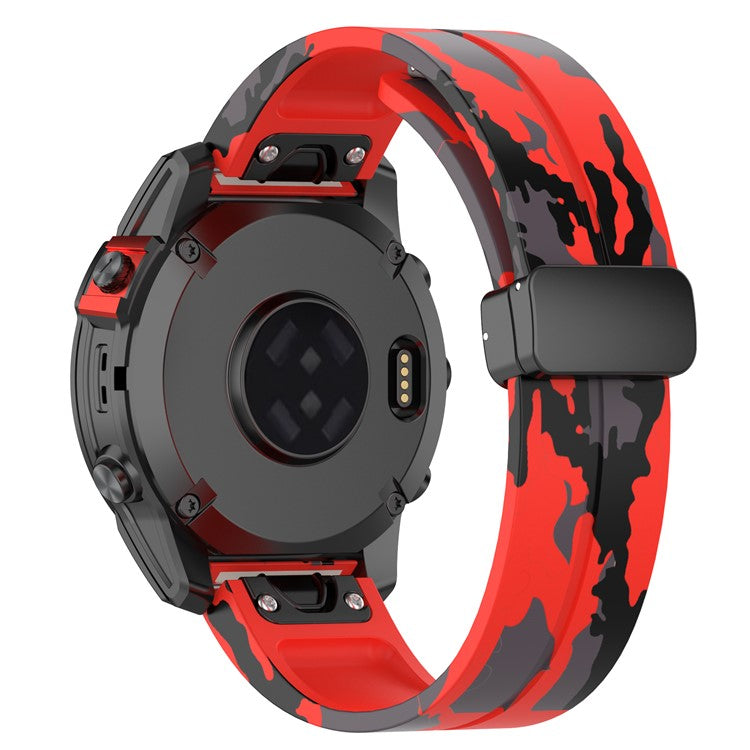 22mm Watch Strap For Garmin Fenix 8 47mm  /  Fenix 7  /  6 Camouflage Silicone Watchband with Magnetic Black Buckle - Camo Red