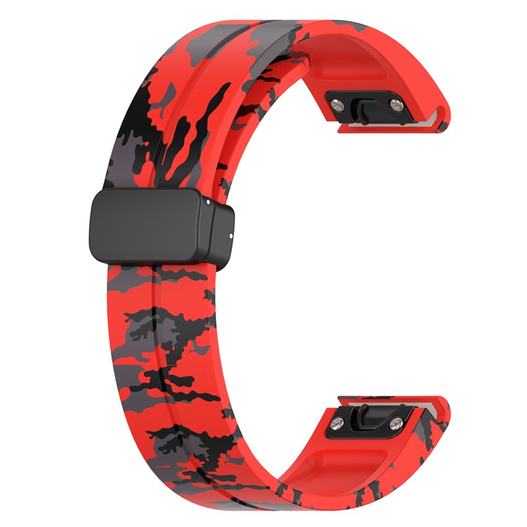 22mm Watch Strap For Garmin Fenix 8 47mm  /  Fenix 7  /  6 Camouflage Silicone Watchband with Magnetic Black Buckle - Camo Red