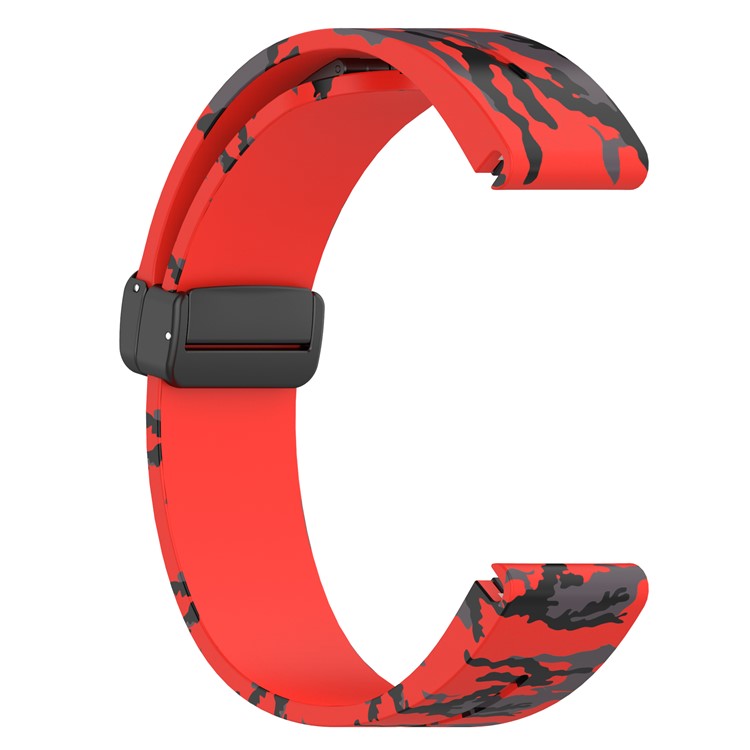22mm Watch Strap For Garmin Fenix 8 47mm  /  Fenix 7  /  6 Camouflage Silicone Watchband with Magnetic Black Buckle - Camo Red