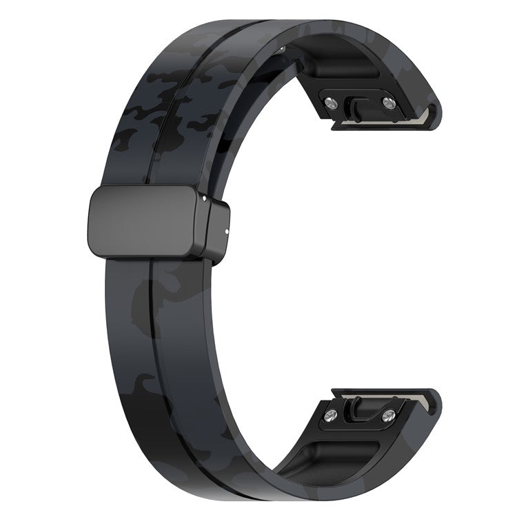 22mm Watch Strap For Garmin Fenix 8 47mm / Fenix 7 / 6 Camouflage Silicone Watchband with Magnetic Black Buckle - Camo Grey