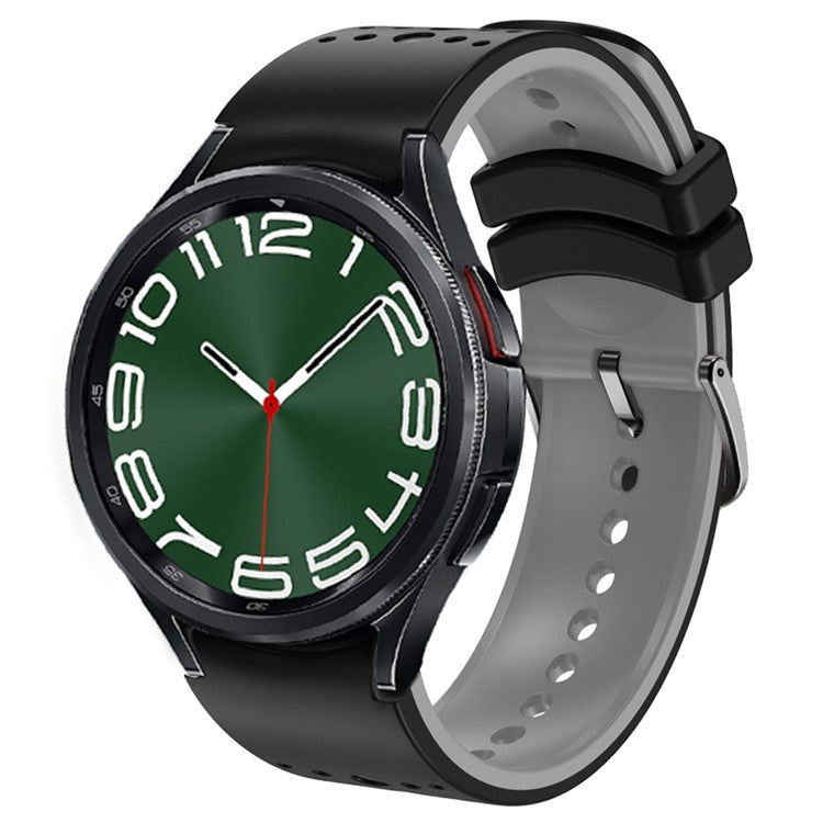 Silicone Strap for Samsung Galaxy Watch7 44mm 40mm / Watch FE 40mm / Watch6 44mm 40mm Multiple Holes Dual Color Watchband - Black+Grey