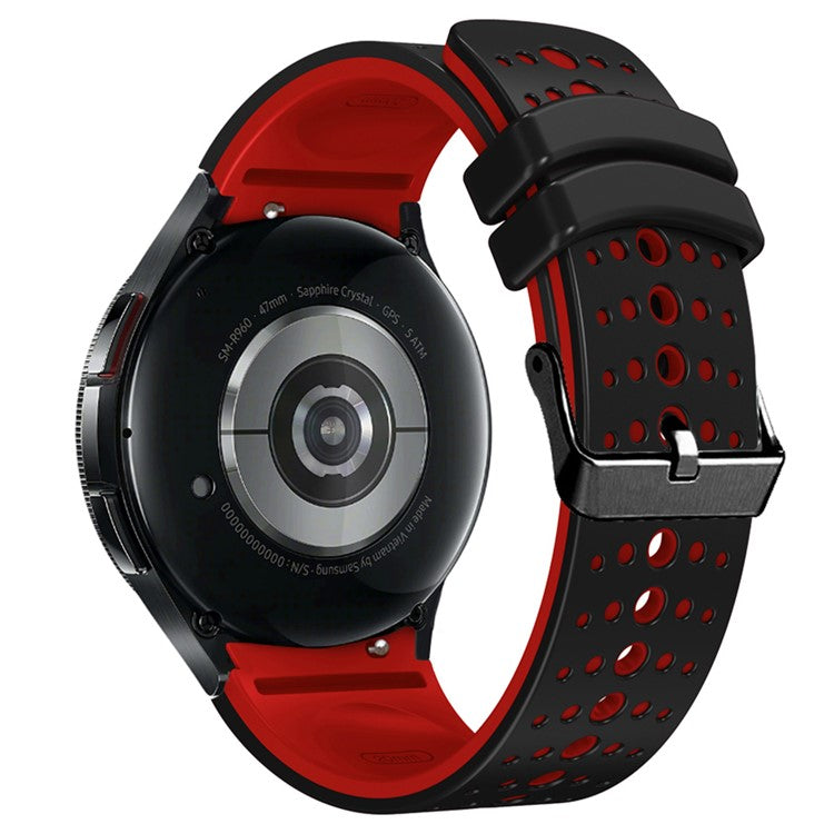 Silicone Strap for Samsung Galaxy Watch7 44mm 40mm / Watch FE 40mm / Watch6 44mm 40mm Multiple Holes Dual Color Watchband - Black+Red