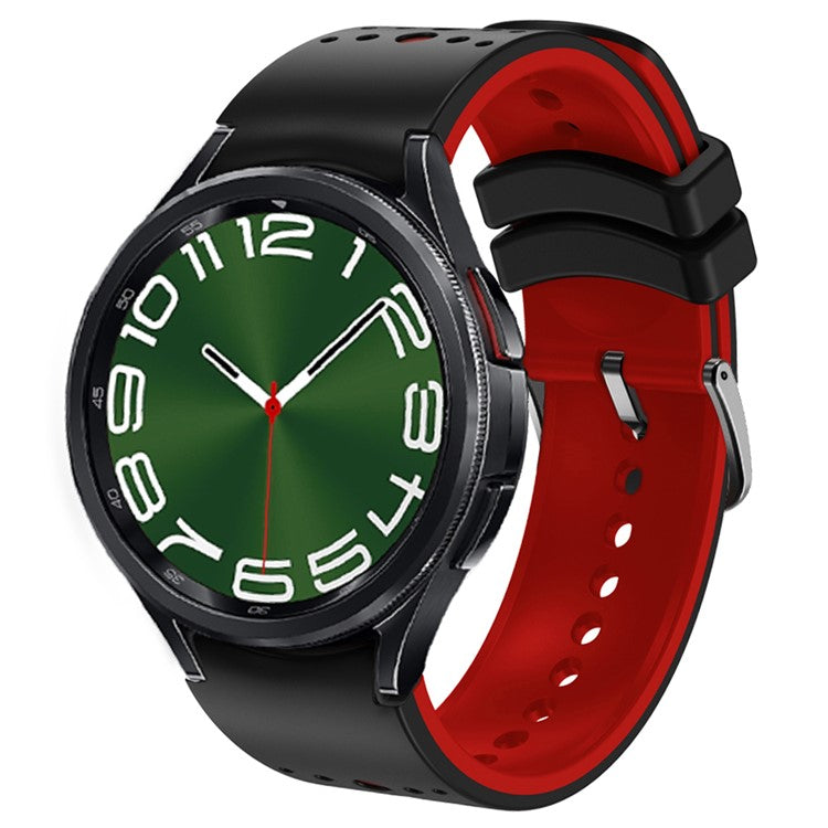 Silicone Strap for Samsung Galaxy Watch7 44mm 40mm / Watch FE 40mm / Watch6 44mm 40mm Multiple Holes Dual Color Watchband - Black+Red