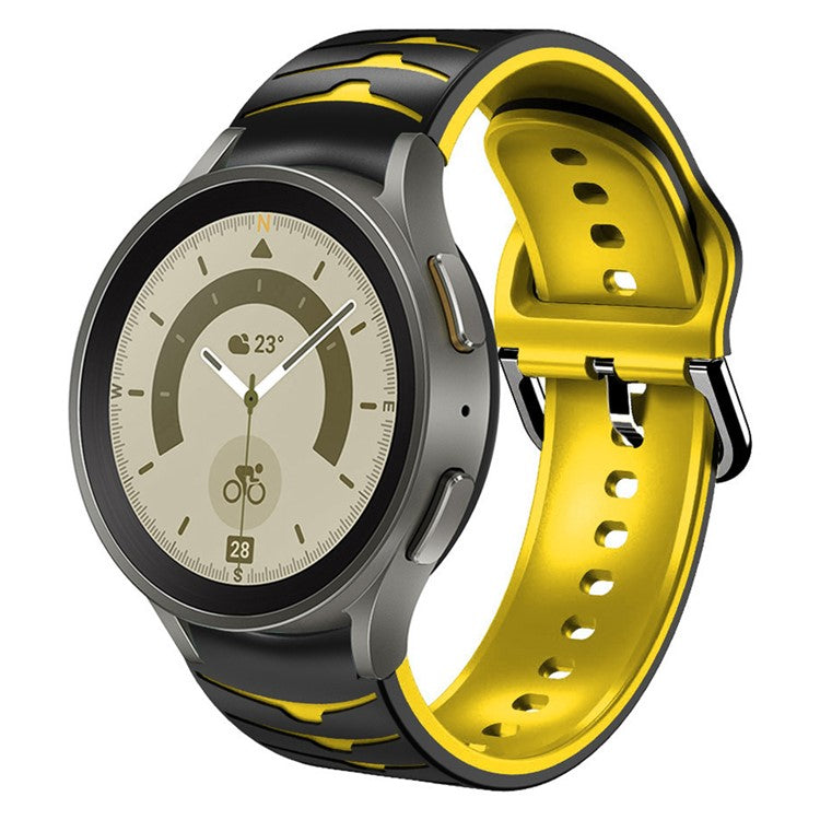 Silicone Strap for Samsung Galaxy Watch7 44mm 40mm / Watch FE 40mm / Watch6 44mm 40mm Dual Color Watch Band - Black+Yellow