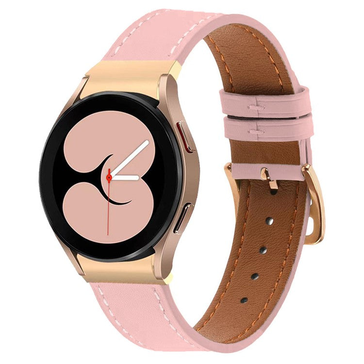 PU Leather Strap for Samsung Galaxy Watch7 44mm 40mm / Watch FE 40mm / Watch6 44mm 40mm Rose Gold Buckle Watchband - Pink