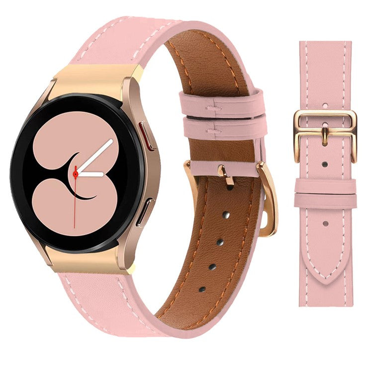 PU Leather Strap for Samsung Galaxy Watch7 44mm 40mm / Watch FE 40mm / Watch6 44mm 40mm Rose Gold Buckle Watchband - Pink