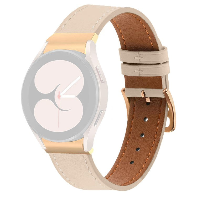 PU Leather Strap for Samsung Galaxy Watch7 44mm 40mm / Watch FE 40mm / Watch6 44mm 40mm Rose Gold Buckle Watchband - Apricot