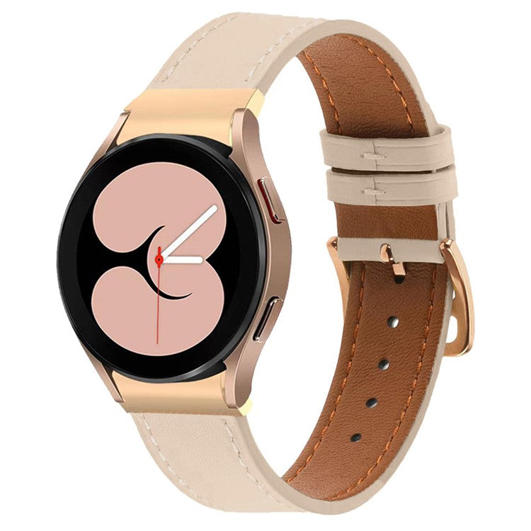 PU Leather Strap for Samsung Galaxy Watch7 44mm 40mm / Watch FE 40mm / Watch6 44mm 40mm Rose Gold Buckle Watchband - Apricot