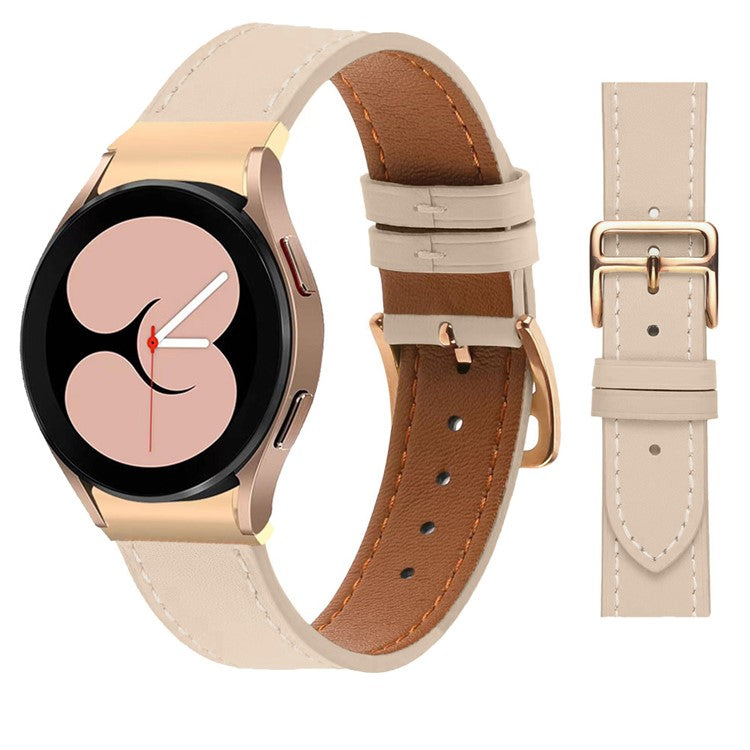 PU Leather Strap for Samsung Galaxy Watch7 44mm 40mm / Watch FE 40mm / Watch6 44mm 40mm Rose Gold Buckle Watchband - Apricot