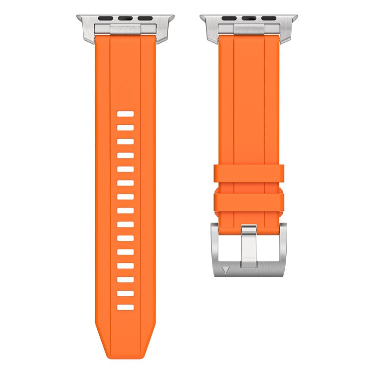Silicone Strap for Apple Watch Series 10 46mm / Ultra 2 Ultra 49mm / Series 9 8 7 45mm / SE (2023) SE (2022) SE 6 5 4 44mm / 3 2 1 42mm - Orange+Silver Connector