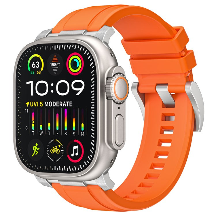 Silicone Strap for Apple Watch Series 10 46mm / Ultra 2 Ultra 49mm / Series 9 8 7 45mm / SE (2023) SE (2022) SE 6 5 4 44mm / 3 2 1 42mm - Orange+Silver Connector