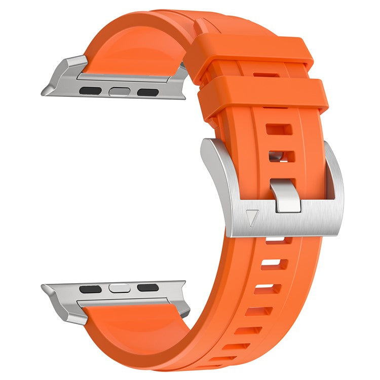 Silicone Strap for Apple Watch Series 10 46mm / Ultra 2 Ultra 49mm / Series 9 8 7 45mm / SE (2023) SE (2022) SE 6 5 4 44mm / 3 2 1 42mm - Orange+Silver Connector