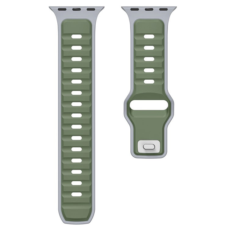 Dual Color Silicone Strap for Apple Watch Series 10 46mm / Ultra 2 Ultra 49mm / Series 9 8 7 45mm / SE (2023) SE (2022) SE 6 5 4 44mm / 3 2 1 42mm - Light Green+Grey
