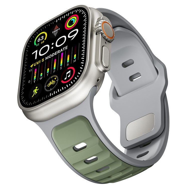 Dual Color Silicone Strap for Apple Watch Series 10 46mm / Ultra 2 Ultra 49mm / Series 9 8 7 45mm / SE (2023) SE (2022) SE 6 5 4 44mm / 3 2 1 42mm - Light Green+Grey