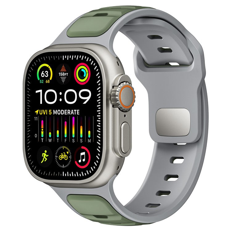 Dual Color Silicone Strap for Apple Watch Series 10 46mm / Ultra 2 Ultra 49mm / Series 9 8 7 45mm / SE (2023) SE (2022) SE 6 5 4 44mm / 3 2 1 42mm - Light Green+Grey