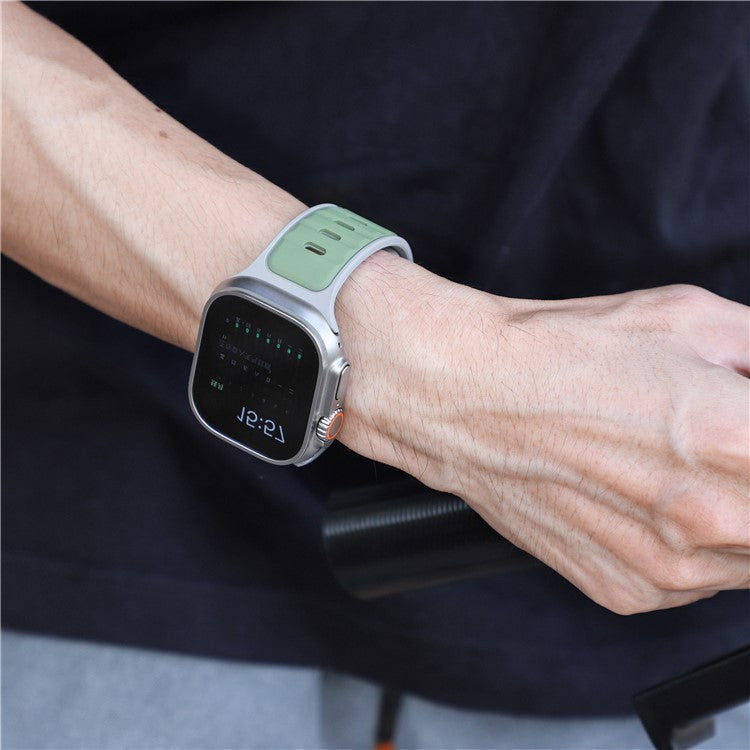 Dual Color Silicone Strap for Apple Watch Series 10 46mm / Ultra 2 Ultra 49mm / Series 9 8 7 45mm / SE (2023) SE (2022) SE 6 5 4 44mm / 3 2 1 42mm - Light Green+Grey