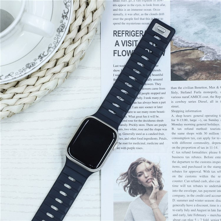 Magnetic Band for Apple Watch Series 10 46mm / Ultra 2 Ultra 49mm / 9 8 7 45mm / SE (2023) SE (2022) SE 6 5 4 44mm / 3 2 1 42mm Silicone Breathable Watch Strap - Midnight