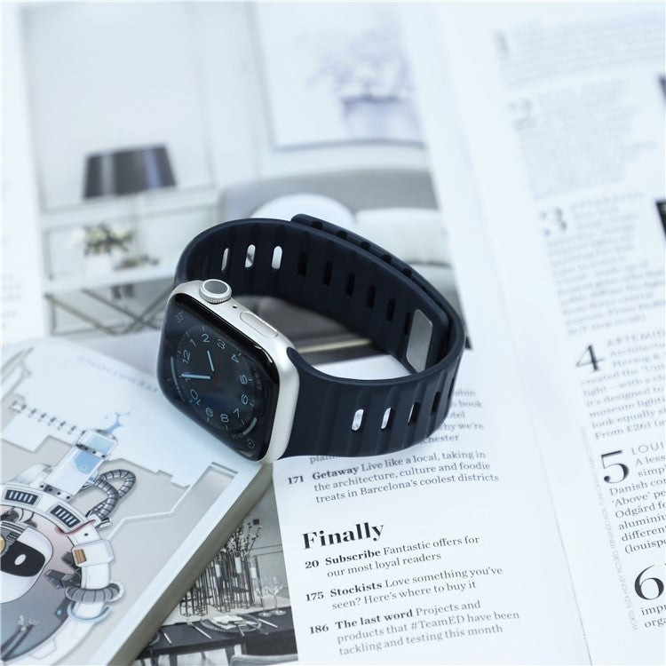 Magnetic Band for Apple Watch Series 10 46mm / Ultra 2 Ultra 49mm / 9 8 7 45mm / SE (2023) SE (2022) SE 6 5 4 44mm / 3 2 1 42mm Silicone Breathable Watch Strap - Midnight