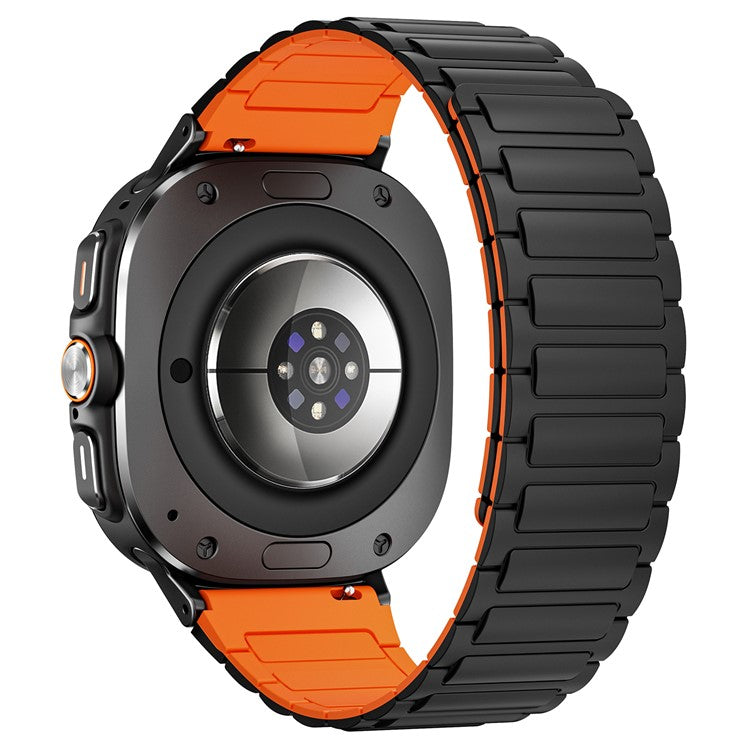 For Samsung Galaxy Watch Ultra 47mm Silicone Band Magnetic Sport Band Strap - Black+Orange / Black Connector
