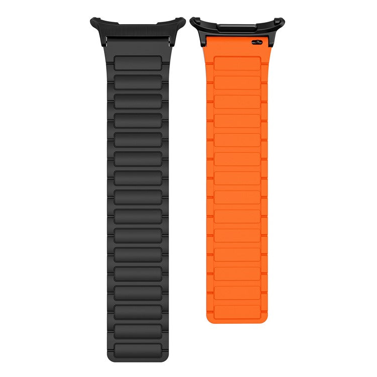 For Samsung Galaxy Watch Ultra 47mm Silicone Band Magnetic Sport Band Strap - Black+Orange / Black Connector