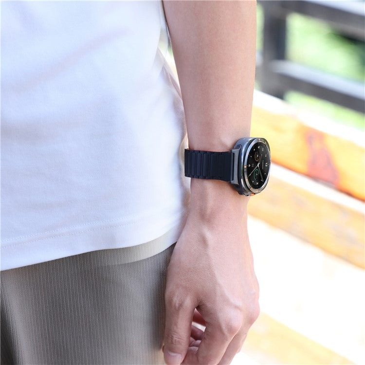 For Samsung Galaxy Watch Ultra 47mm Silicone Band Magnetic Sport Band Strap - Black+Orange / Black Connector