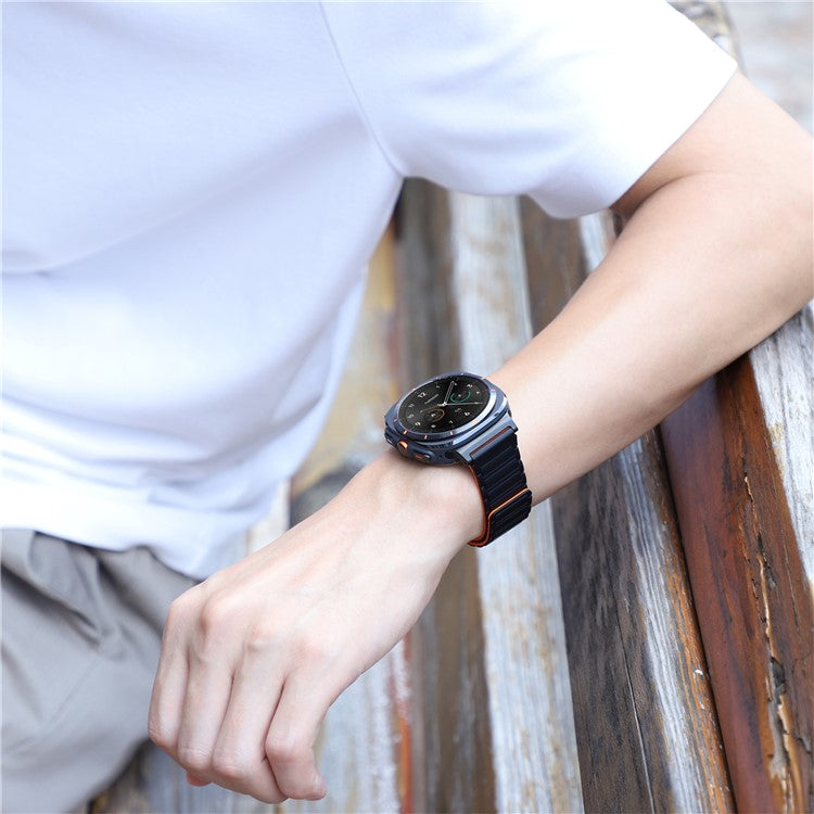 For Samsung Galaxy Watch Ultra 47mm Silicone Band Magnetic Sport Band Strap - Black+Orange / Black Connector