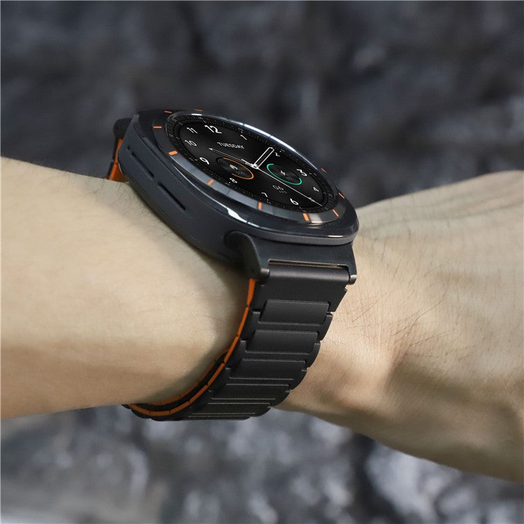 For Samsung Galaxy Watch Ultra 47mm Silicone Band Magnetic Sport Band Strap - Black+Orange / Black Connector