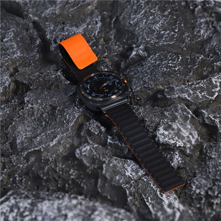 For Samsung Galaxy Watch Ultra 47mm Silicone Band Magnetic Sport Band Strap - Black+Orange / Black Connector