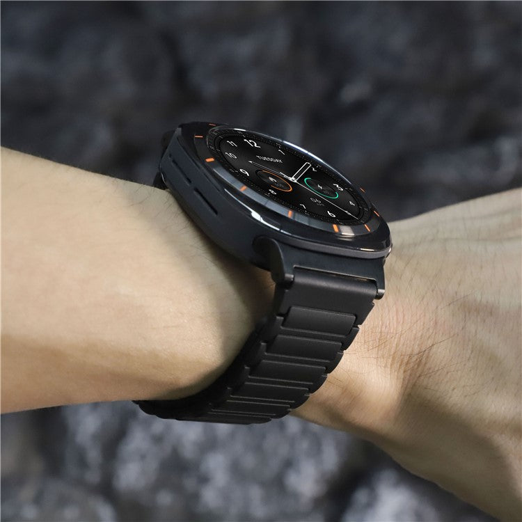 For Samsung Galaxy Watch Ultra 47mm Silicone Band Magnetic Sport Band Strap - Black / Black Connector