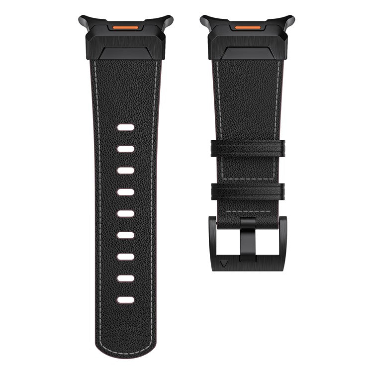 For Samsung Galaxy Watch Ultra 47mm Genuine Cow Leather Watch Band Minimalist Sport Strap - Black / Napa Texture