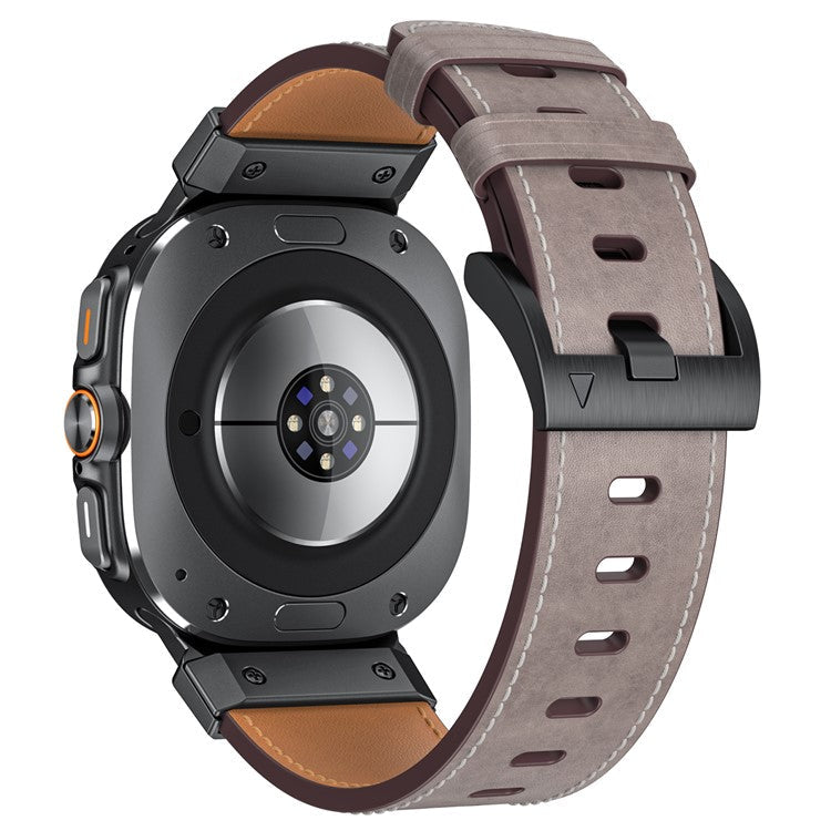 For Samsung Galaxy Watch Ultra 47mm Genuine Cow Leather Watch Band Minimalist Sport Strap - Light Grey / Waxed Texture