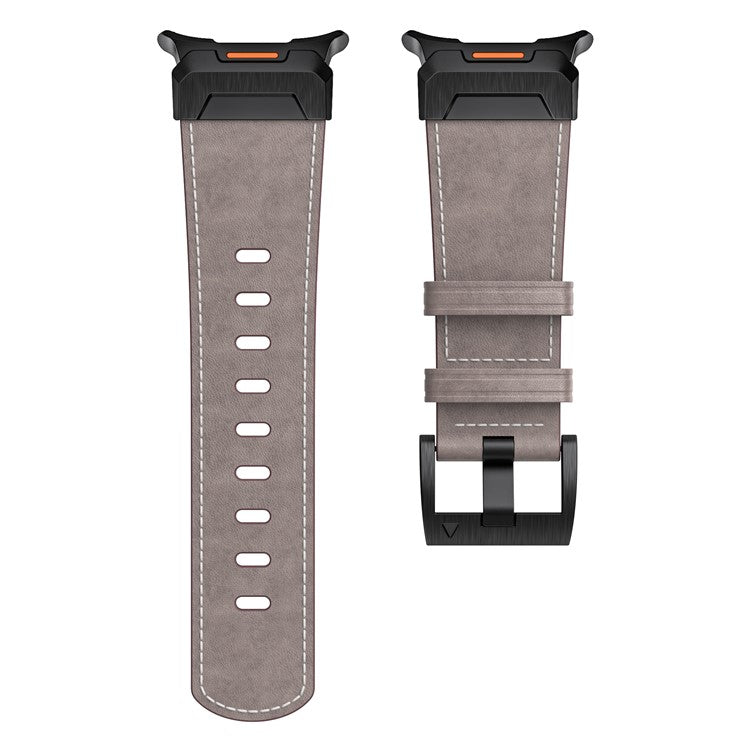 For Samsung Galaxy Watch Ultra 47mm Genuine Cow Leather Watch Band Minimalist Sport Strap - Light Grey / Waxed Texture