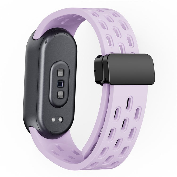 Silicone Watch Band for Xiaomi Smart Band 9 NFC / Band 9 / Band 8 Hollow Breathable Magnetic Buckle Strap - Light Purple