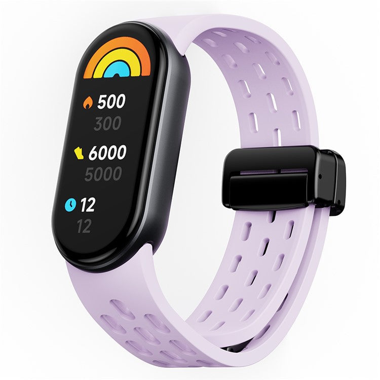Silicone Watch Band for Xiaomi Smart Band 9 NFC / Band 9 / Band 8 Hollow Breathable Magnetic Buckle Strap - Light Purple